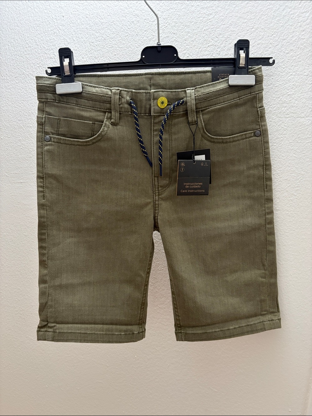 Kids Olive Green Drawstring Denim Shorts - 12